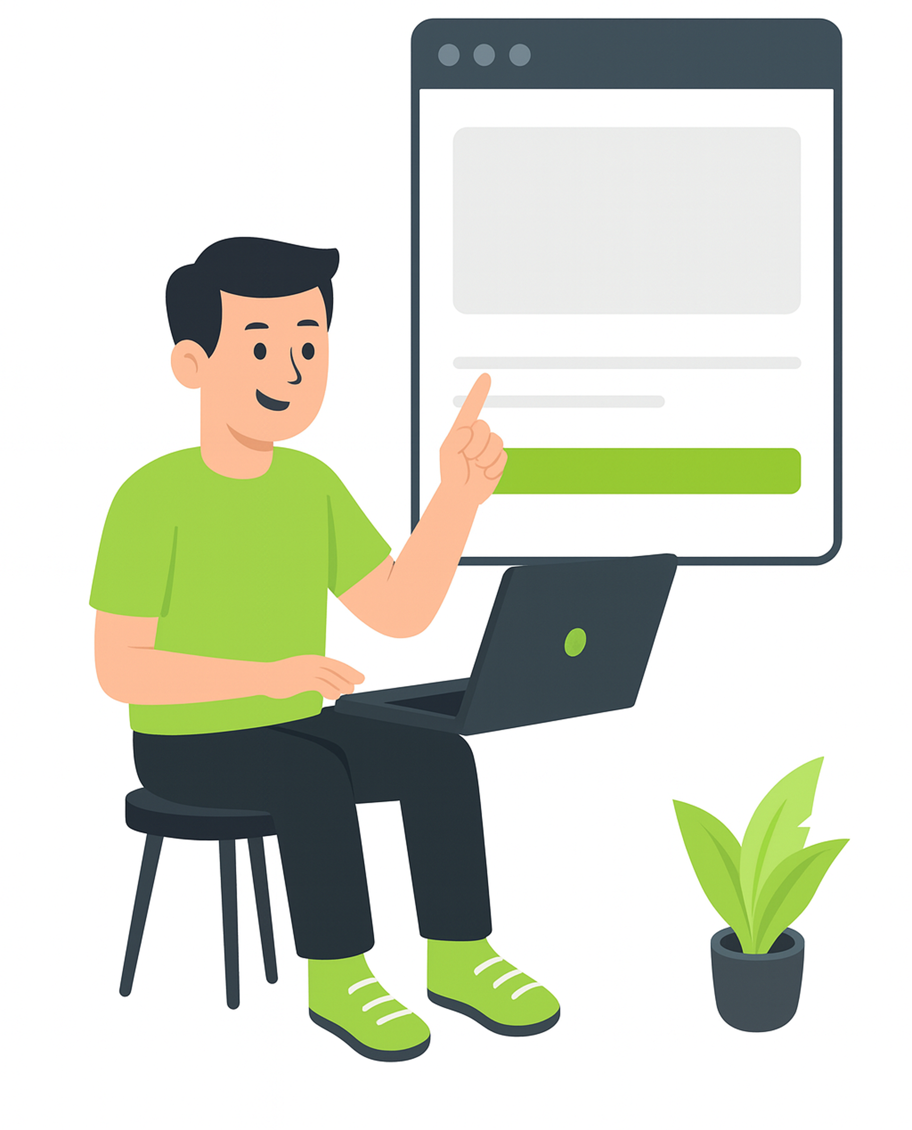 Person working on a laptop with a website notification bar