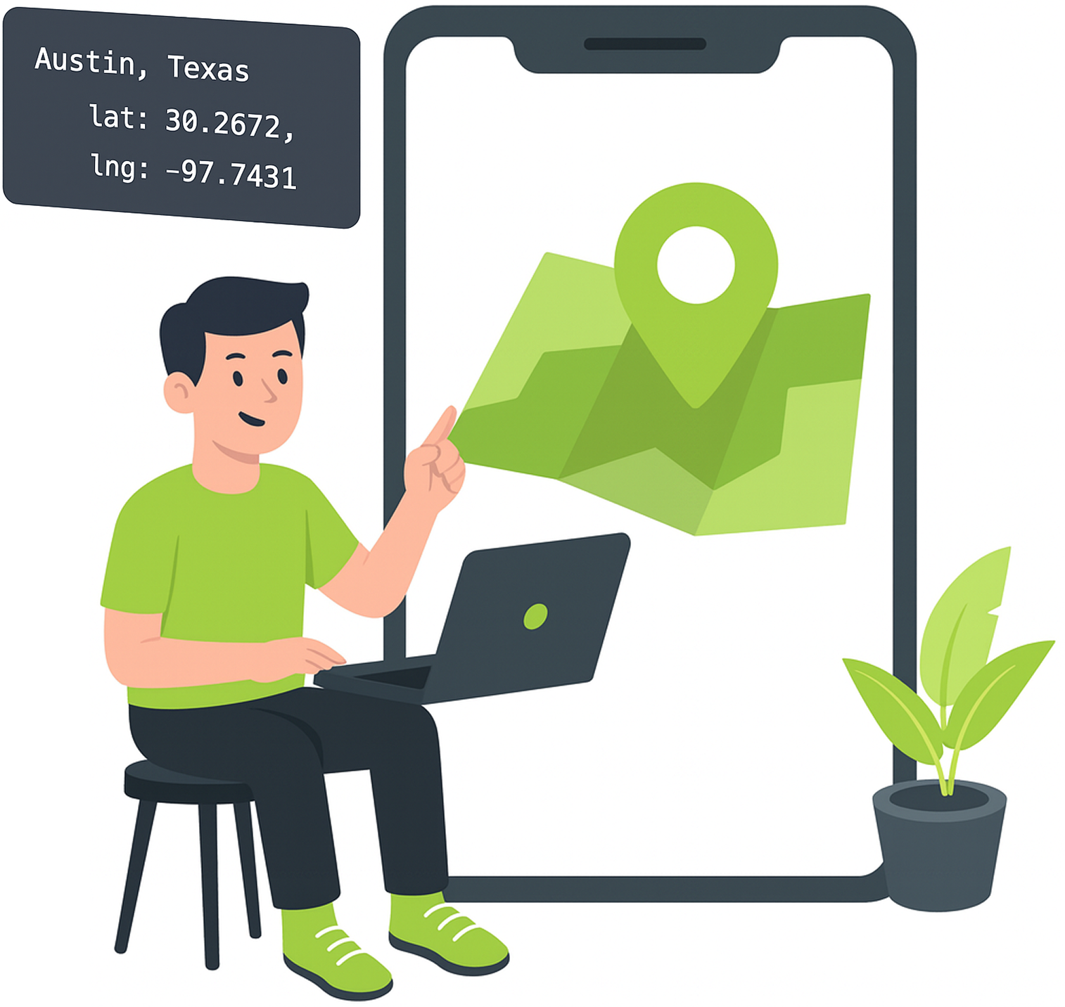 Graphic of PHP IP Geolocation Software with developers discussing code