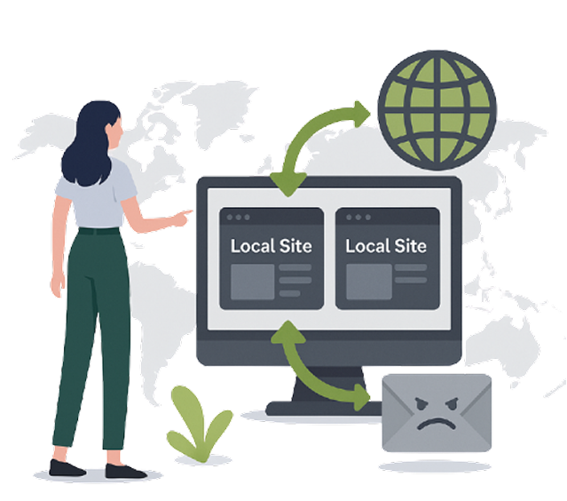 GeoPlugin graphic of a computer with a block icon, a sad envelope, and a shield with a check mark symbolizing blocking spam.