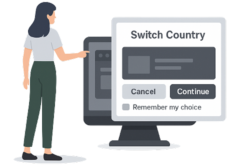 GeoPlugin graphic of a man pointing at a computer screen with a red lock shield, green arrow, and an IP block icon below.