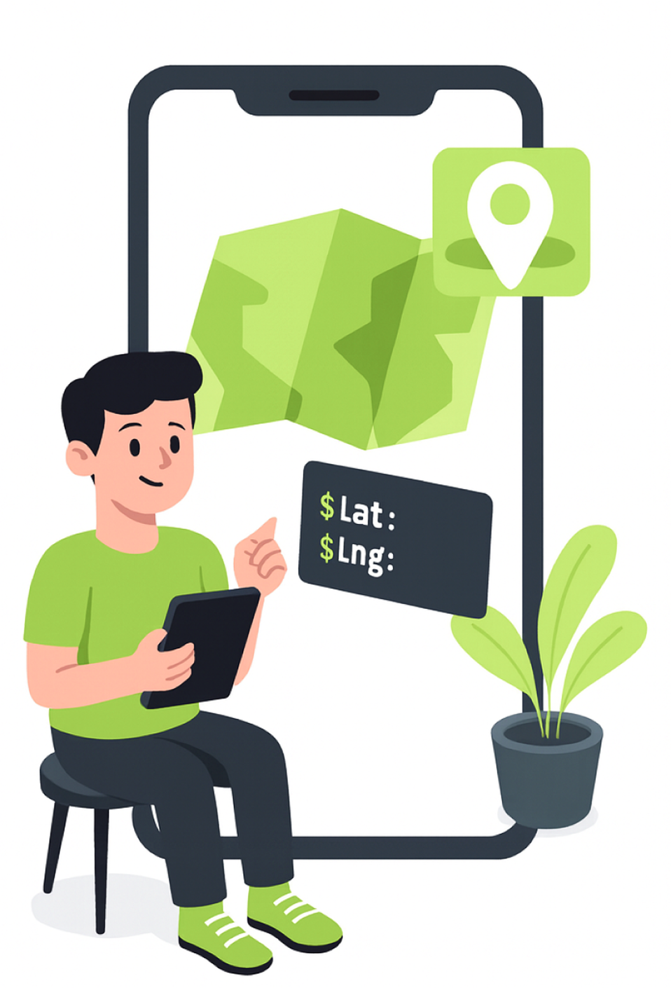 Graphic of PHP IP Geolocation Software with developers discussing code