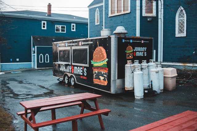 pexels-introspectivedsgn-7475606 - GeoPlugin - Resources A food truck next to a blue building.