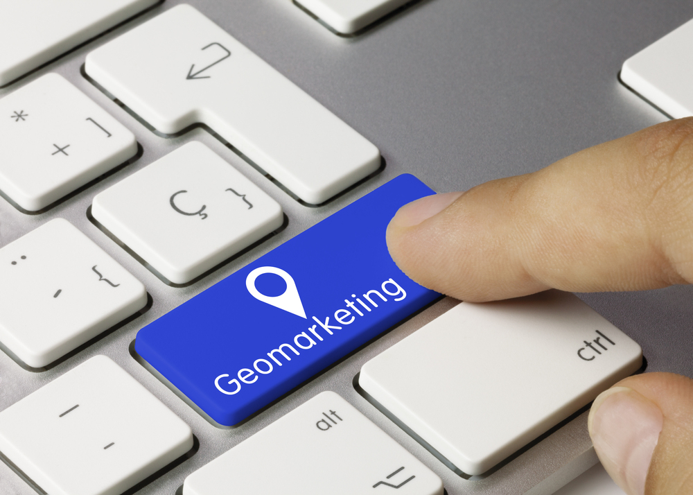 Geomarketing - Inscription on Blue Keyboard Key - GeoPlugin - Resources geoPlugin screenshot from Depositphotos showing the word “geomarketing” on the enter key of a keyboard.