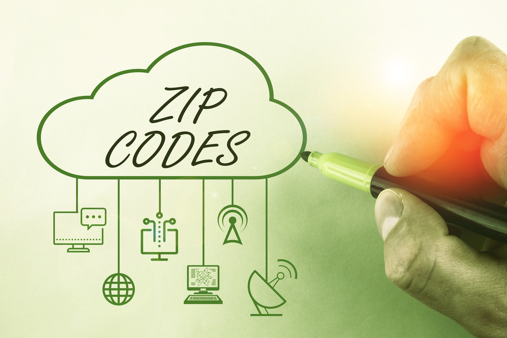Conceptual hand writing showing Zip Codes Business photo showcasing numbers added to a postal address to assist the sorting of mail - GeoPlugin - Resources A hand drawing a cloud with the words “zip codes” attached to different devices.