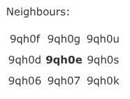 5 - GeoPlugin - Resources A text showing “Neighbours:” followed by geohash codes.