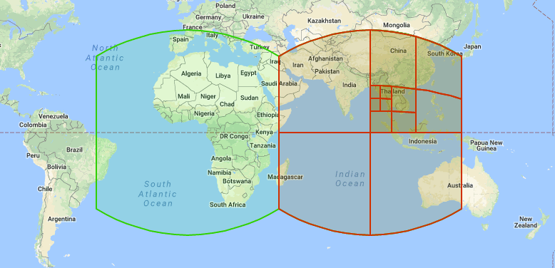 9 - GeoPlugin - Resources S2 Geometry world map showing cell divisions and face boundaries across continents and oceans.