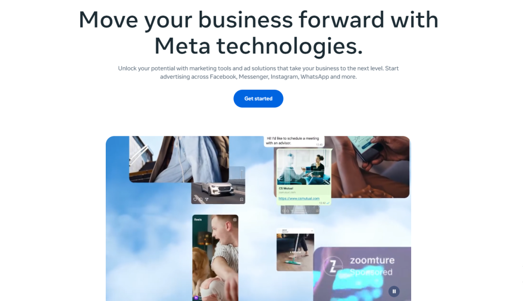image - GeoPlugin - Resources Meta Ads homepage with the Get started button