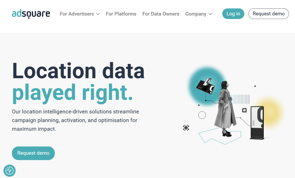 image - GeoPlugin - Resources AdSquare homepage with the Login and Request demo buttons